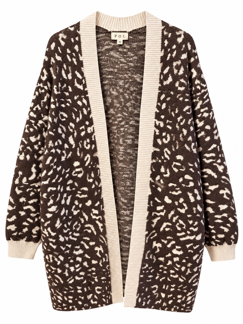 POL Clothing Leopard Jacquard Oversized Open Front Cardigan Size M